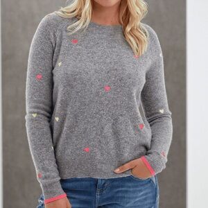 Brodie Cashmere Mini Heart Sweater Small Grey Neon Hearts Cozy Luxury Knit